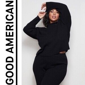 NWT Good American Go To Boxy Sweater Black 2XL 5 Ribbed Cropped Minimalist